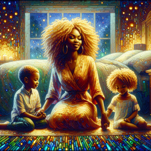 Dichroic glass style African American women full lips and long...