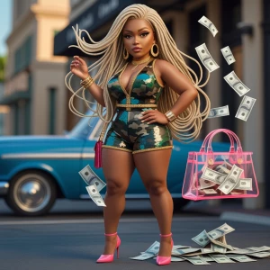 8k chibi-style curvy African American beauty the ultimate shoppi...