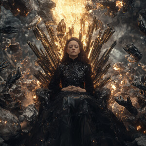 Create an ultra-realistic, eye-level portrait of a cosmic witch,...