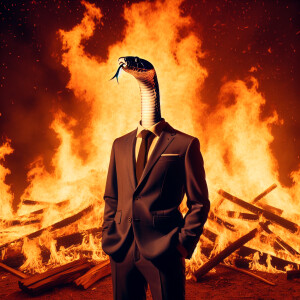 snake in business suite stay in flame