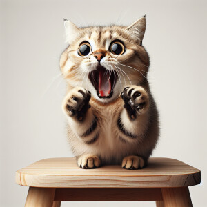 A cat, with its mouth wide open, eyes wide open and pupils dilat...