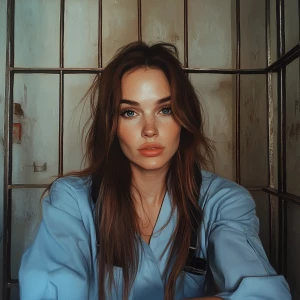 Beautiful woman in prison, realistic, selfie