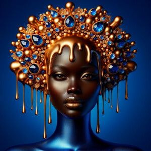 Create a 3-D realistic, elegant figure against a vivid royal blu...