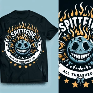 Create a logo for a tshirt brand named "Spitfire" that features...