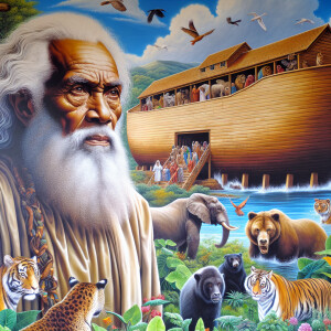 A close-up and detailed wall painting focusing on Noah, depicted...