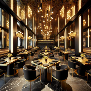 Create an image of a modern, upscale restaurant interior named "...
