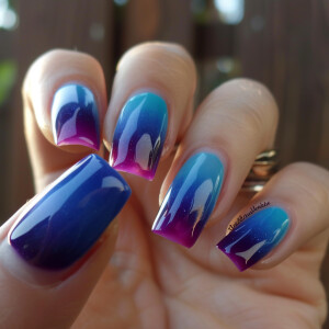 Create a manicure gradient using three colors: blue, purple, and...
