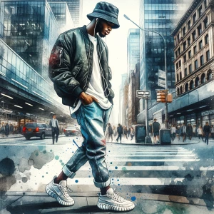 Create an image blending watercolor and glossy paint effects, de...