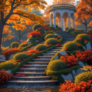 Autumn Garden Stairway with Tower
	•	Setting: A fantastical autu...