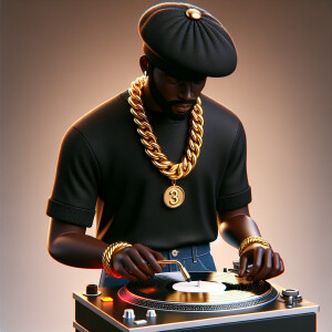 3D image of a Handsome African American DJ from the 90’s. He we...
