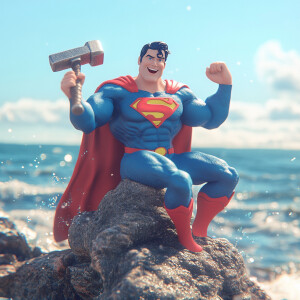 Create a 3d anima scene featuring Superman, the iconic superhero...