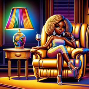Airbrush style: A luxurious living g room with a colorful reclin...