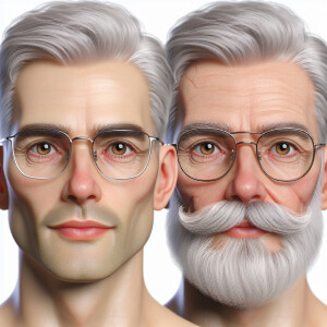 Describe an older man, approximately 72 years old, with balding...