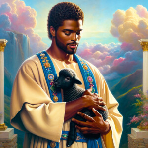 Oil painting of an African-American man resembling Jesus Christ,...
