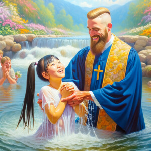 An oil painting of a light-skinned African-American pastor with...