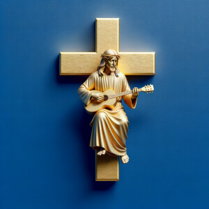 make 3-D realistic gold cross, African-American, Jesus, playing...