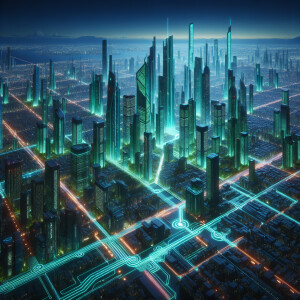 Design a futuristic smart city with sustainable energy solutions...