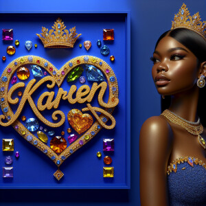 VCraft a 3-D image showcasing the name 'KAREN' in a luxurious go...