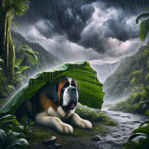 Generate a humorous Pixar movie-style image of a grumpy st berna...