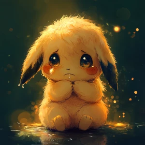 In a soft, dimly lit background, a vulnerable **Chibi Pikachu**...
