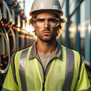 A cable technician standing tall, a white male wearing all his s...