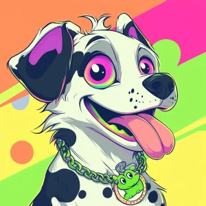 Create an image of a cartoon-style anthropomorphic dog. The dog...
