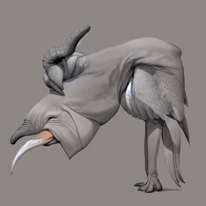 draw a gray woodpecker with an elephant's trunk instead of a bea...