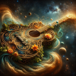 Visualize a stunning guitar that seems to be born from the very...