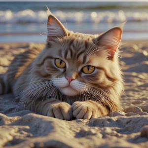 A cute cat chilling at the beach