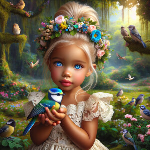 A magical scene featuring a light-skinned African-American toddl...