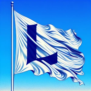 White flag waving in the wind and a blue L