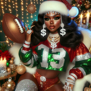 Create an ultra-glamorous, exaggerated Boujee African American f...