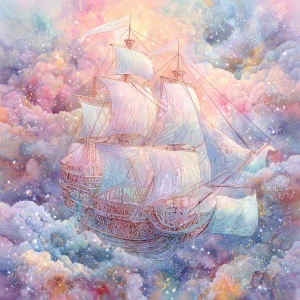 A mesmerizing galaxy galleon drifts gracefully through a sea of...