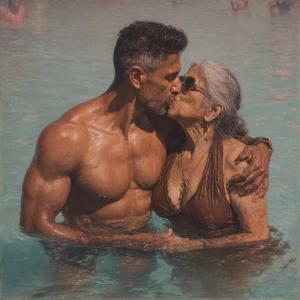 Hyperrealism, photo painting .a indian criminal sweaty muscular...