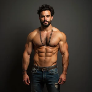 Create an image of anakemuscular, hairy trucker who is confident...