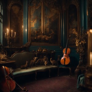 alien beings, distant planet, gracefully playing violins, stroll...