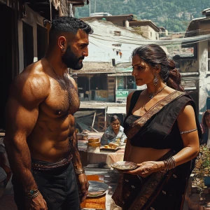 Hyperrealism fantasy photo , a muscular, sweaty criminal man  gr...