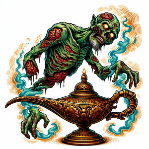Zombie genie in an old school tattoo style
