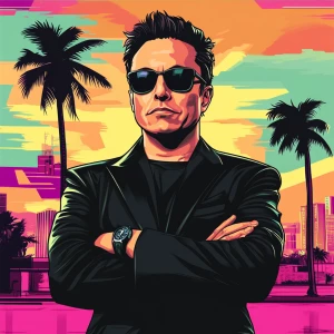 Elon Musk in GTA art style — crypto kingpin — in the style of a...
