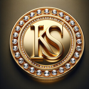 Create a 3-D realistic image of a gold circle and in the middle of the circle is the initials KS and add a couple diamonds to that