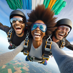 Paracaidistas riendo a carcajadas