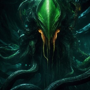 In the eerie depths of a distant galaxy, a decaying space habita...