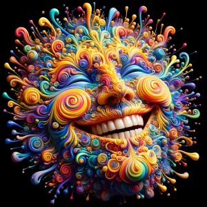 Create a 3D 8K UHD image of a large smiling face composed of fre...