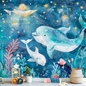 Картинка с рисунками скатов и других морских животных в стиле ми...