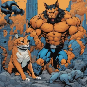Create an image of muscular anthromorphic black, anthromorphic o...