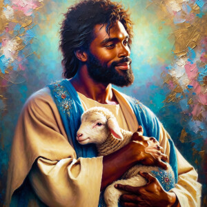 Oil painting of an African-American man resembling Jesus Christ,...