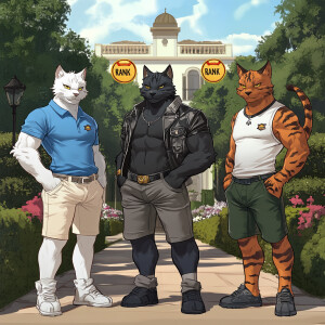 Image is a digital illustration featuring three anthropomorphic...