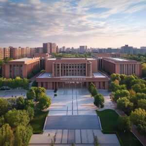 包豪斯风格与赛博风格混合的大学校园建筑，要突出艺术性和前卫性，建...