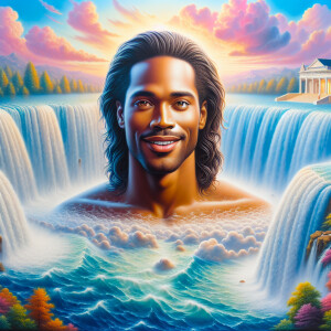 A hyper-realistic 3-Dh oil painting colorful waterfall out of th...