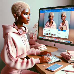A beautiful light skin African American woman with with a pink j...